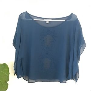 Silk dolman sleeve embellished blouse
